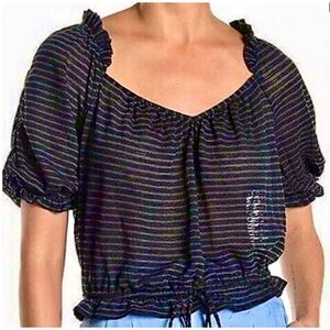 2/$35 Free People Dorothy Crop Top Y2k Black Stripe sz LARGE NWT Date Night